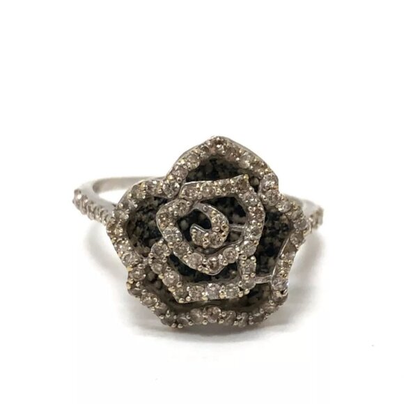 jewelry Camellia Design Rose D0.44ct D0.50ct Ring K18WG Silver - Picture 1 of 9